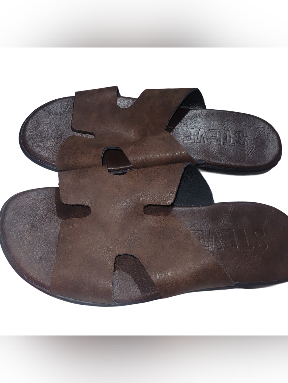 Steve Madden Men's Brown Leather And PU Blend Slide Sandals Size 9.5